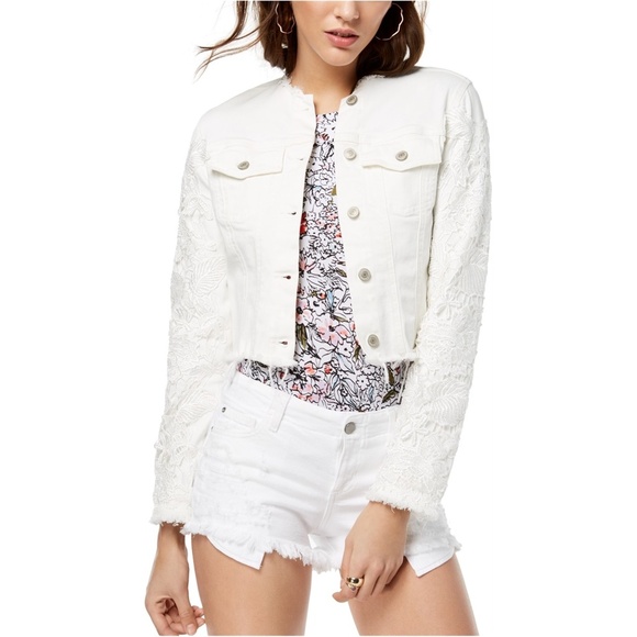 New GUESS Embroidered Denim Jacket Whitelace SZ S - Picture 1 of 6